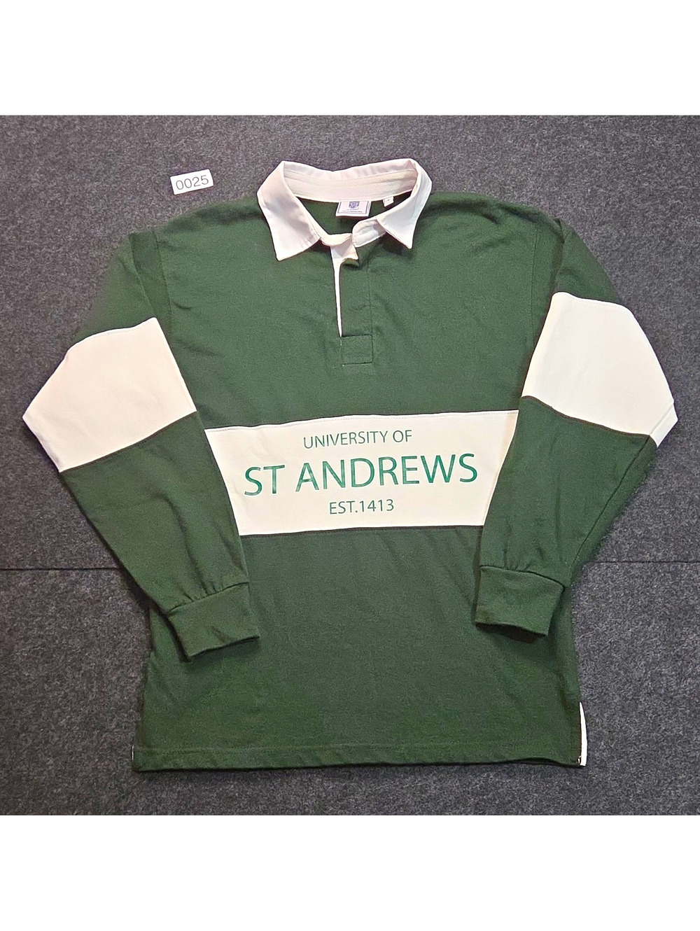 University of St Andrews Official Merchandise Green/White Rugby Shirt LS Size S